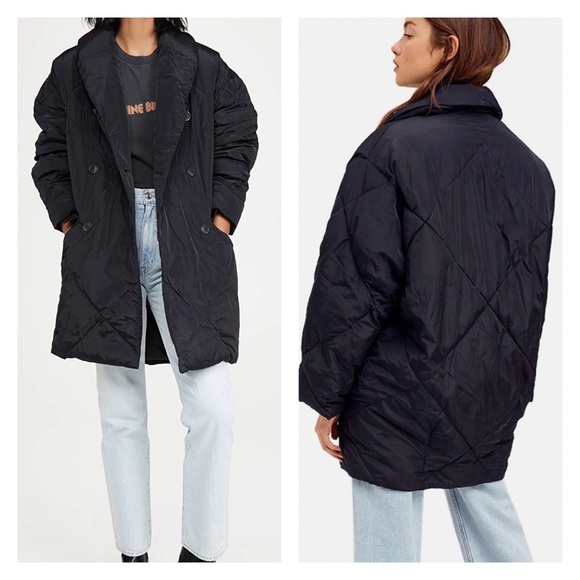 Free People Jackets & Blazers - Free People Ella Puffer Coat Black The Puffa Button Front